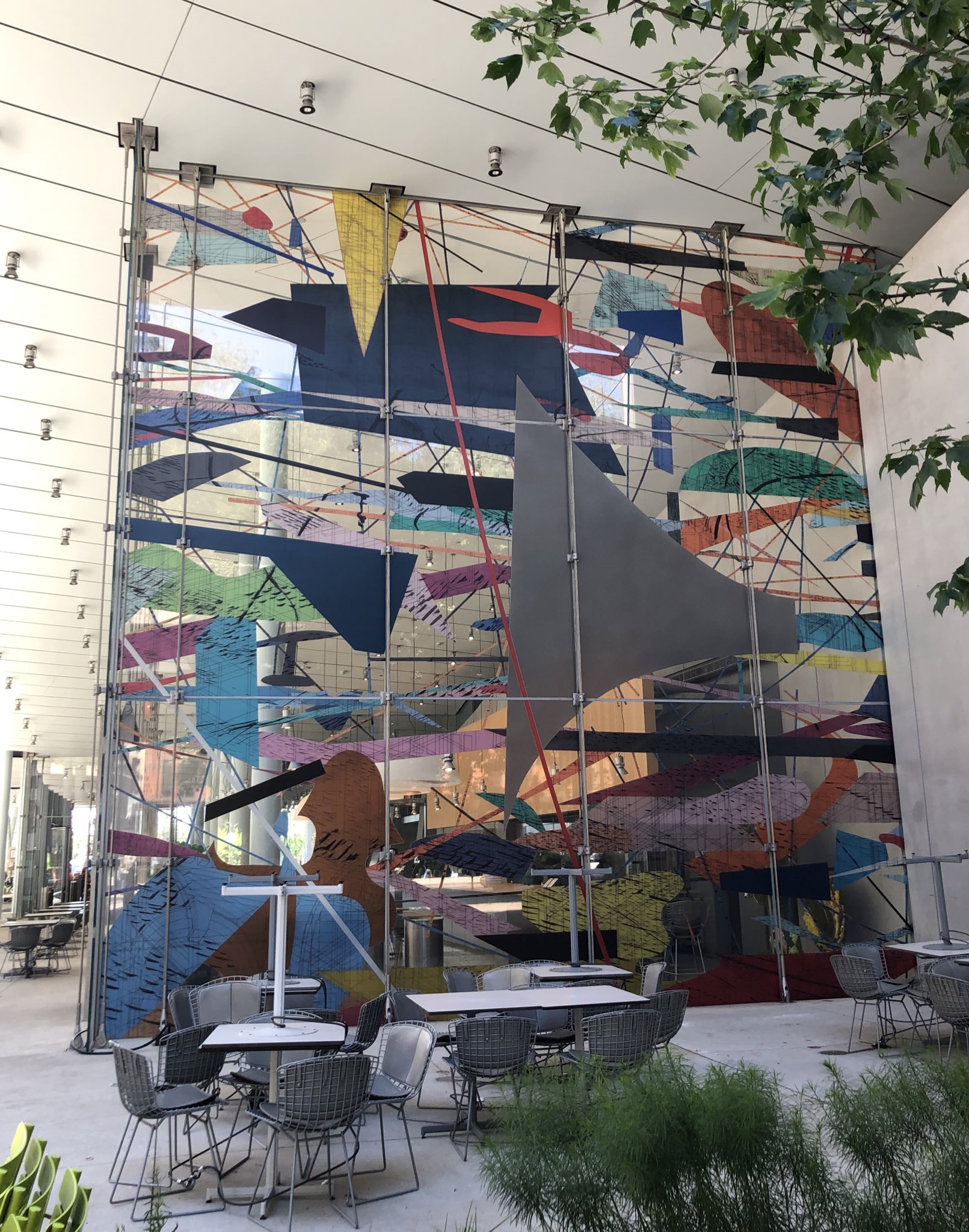 Julie Mehretu Installation on the Cafe Windows at the Whitney Museum